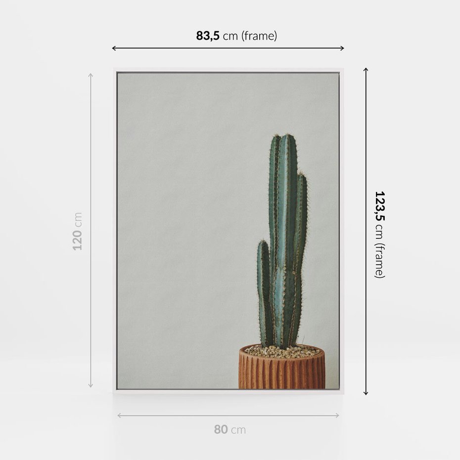 Obraz w ramie 80x120 - Zieleń i Subtelność - kaktusy, liście - rama biała