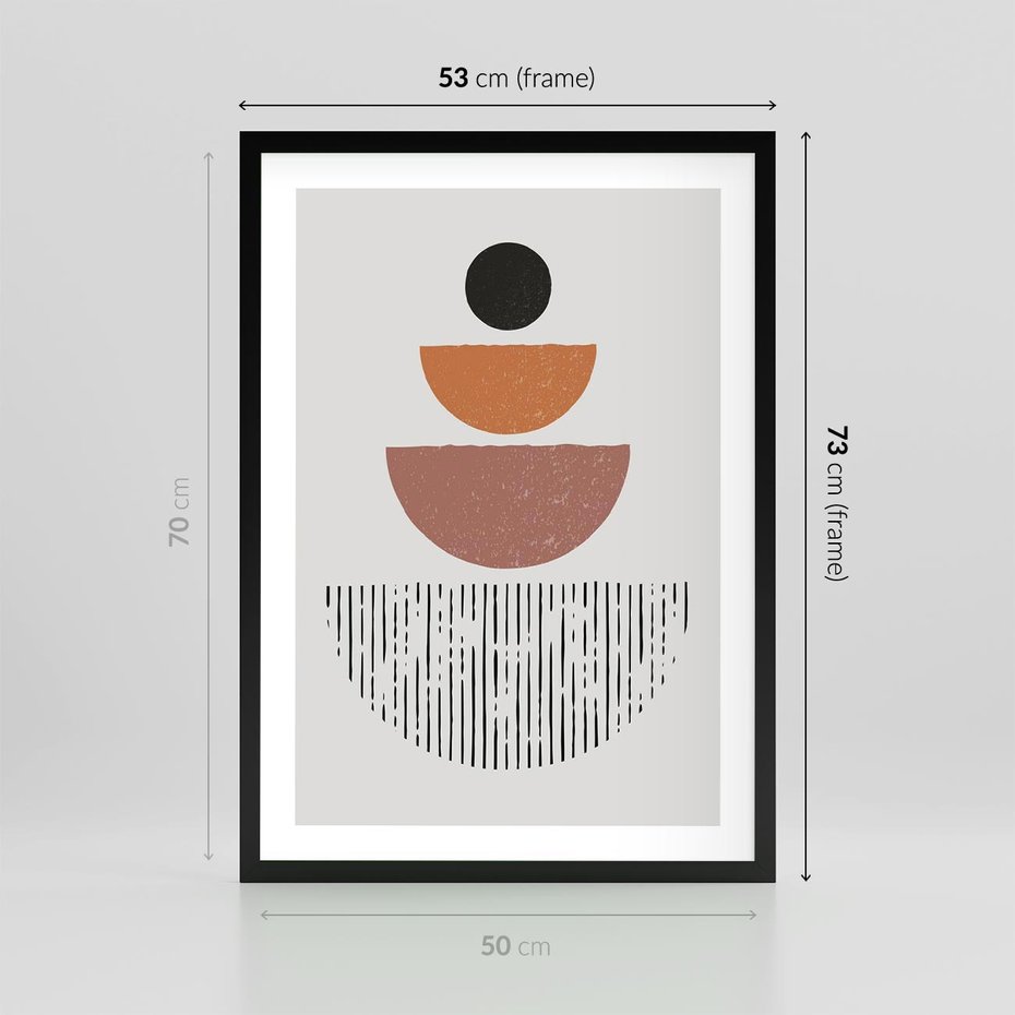 Plakat w ramie 50x70 - Półkola i Boho Akcent - geometria, półkola - rama czarna