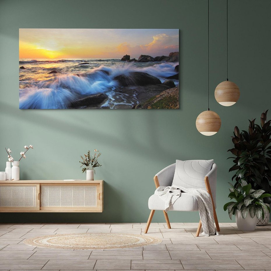 Obraz na płótnie 140x70 - Morze, skały i fale - morze, skały