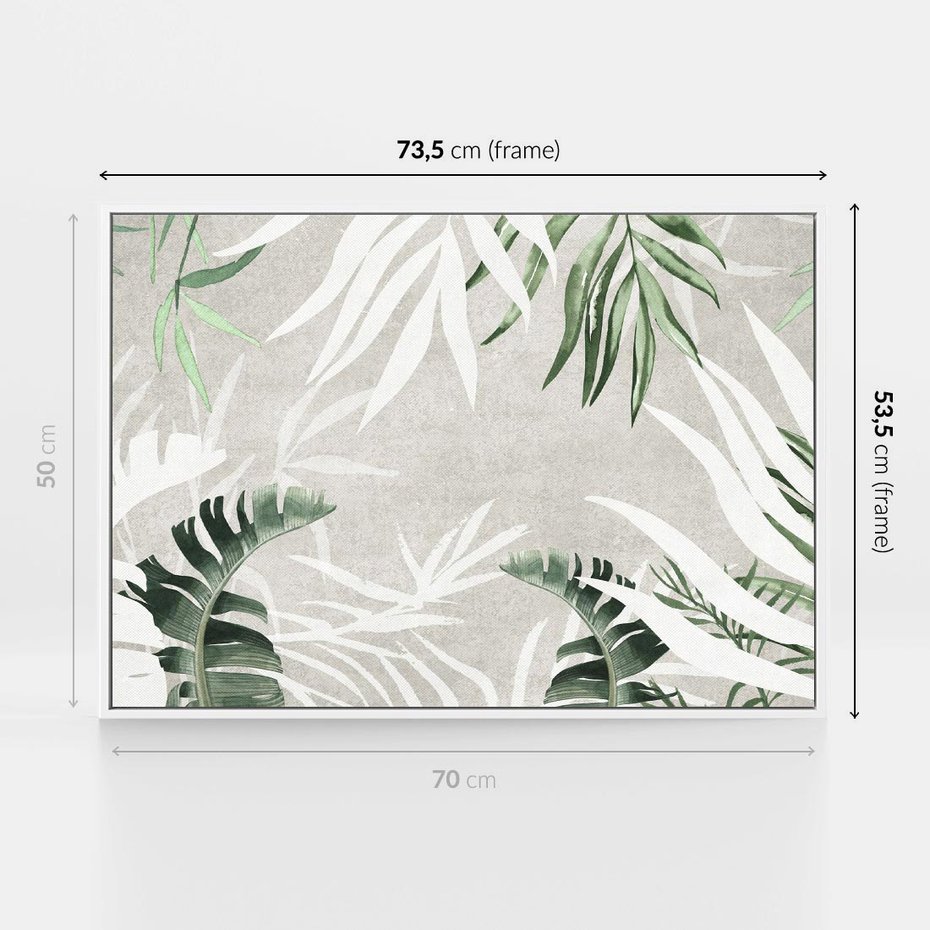 Obraz w ramie 70x50 - Zielony Raj - monstera, palmy - rama biała