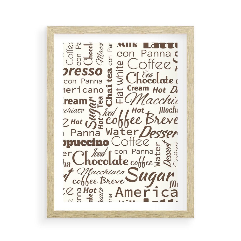 Plakat w ramie 50x70 - Kawa w Stylu Coffee - kawa, coffee - rama drewno