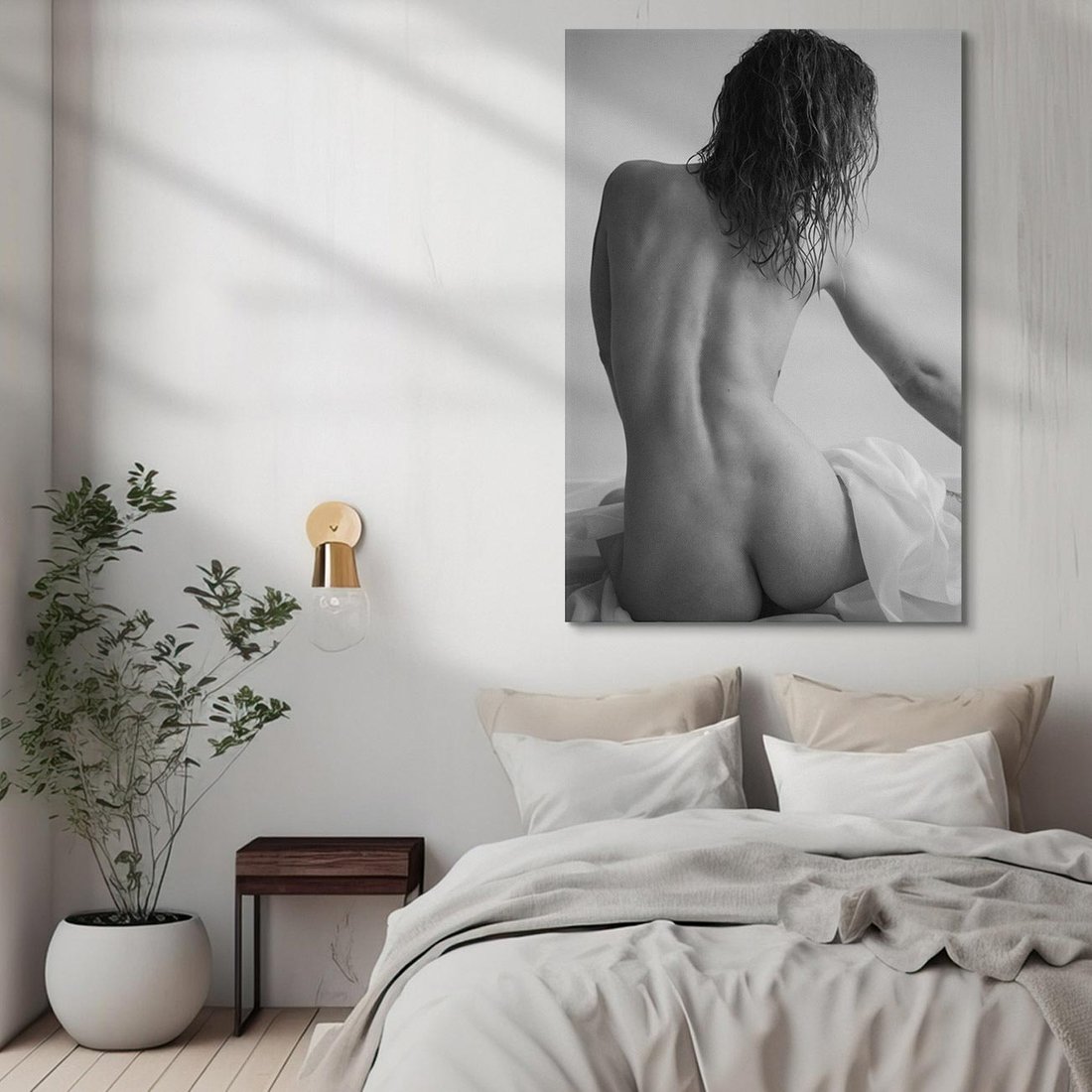 Obraz na płótnie 80x120 - Piękno o Poranku - czarno biała fotografia, akt kobiecy