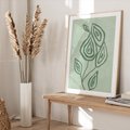 Plakat w ramie 30x40 - Szmaragdowy Oddech - abstrakcyjne delikatne zielone linie, podobne do gałęzi kwiatów - rama drewno