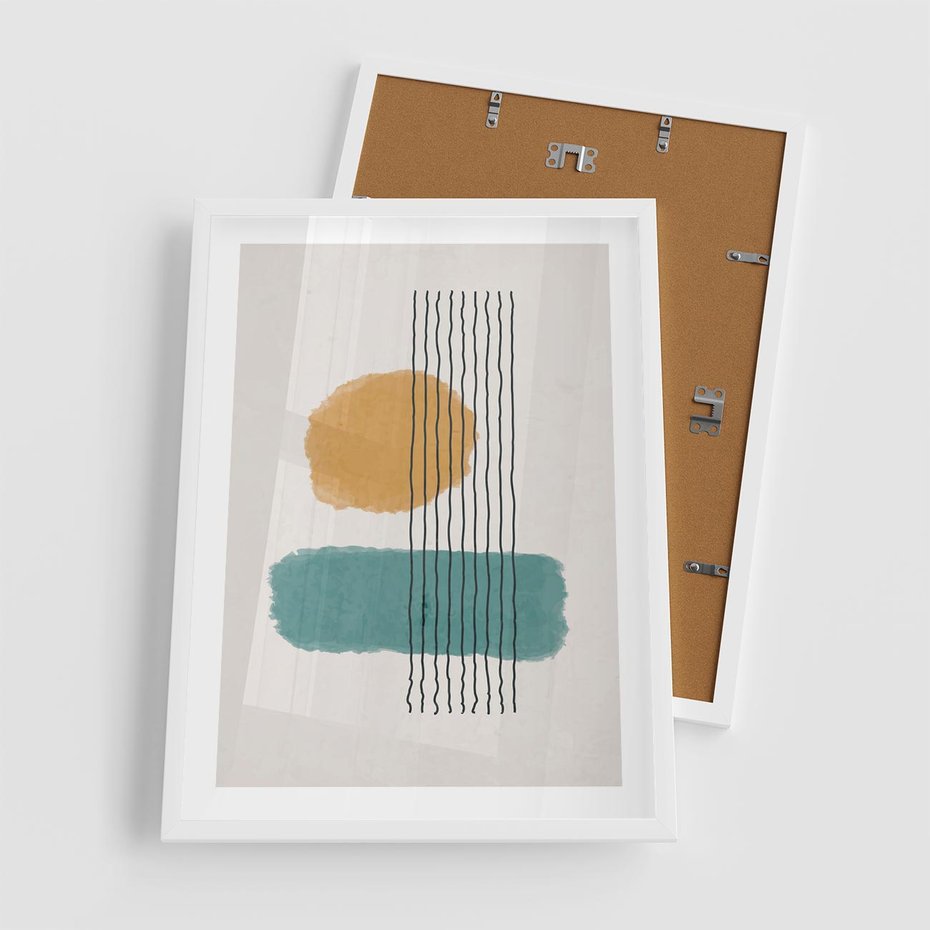 Plakat w ramie 50x70 - Wibracje Barw - abstrakcyjne akwarelowe plamy, nieregularne kreski - rama biała