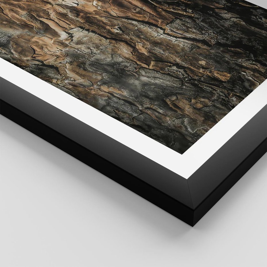 Plakat w ramie 40x50 - Tekstura Drewna: Zbliżenie - zbliżenie na pień drzewa, tekstura - rama czarna