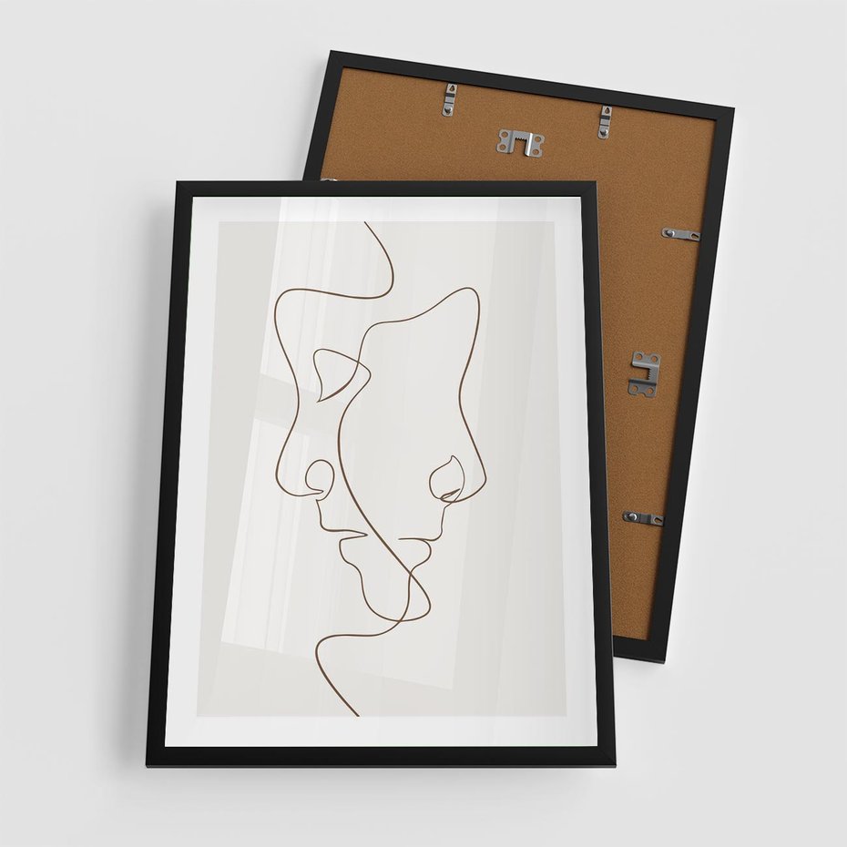 Plakat w ramie 50x70 - Jedna Linia, Dwie Twarze - minimalistyczny plakat, dwie twarze - rama czarna