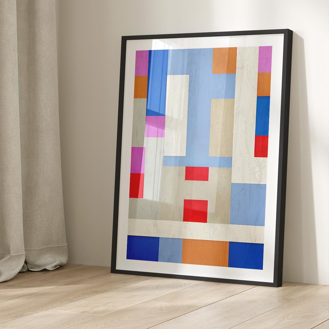 Plakat w ramie 40x50 - Bezczasowe Przenikanie Kształtów - abstrakcyjne geometryczne kształty, olejny obraz - rama czarna