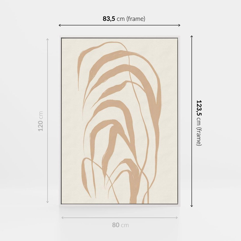 Obraz w ramie 80x120 - Formy Nowoczesności - minimalistyczny plakat, liście palmy - rama biała