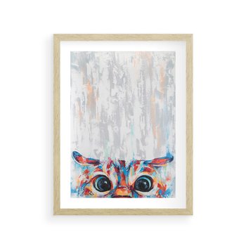 Plakat w ramie 30x40 - Co ja Widzę - obraz olejny, śmieszny obraz kota - rama drewno