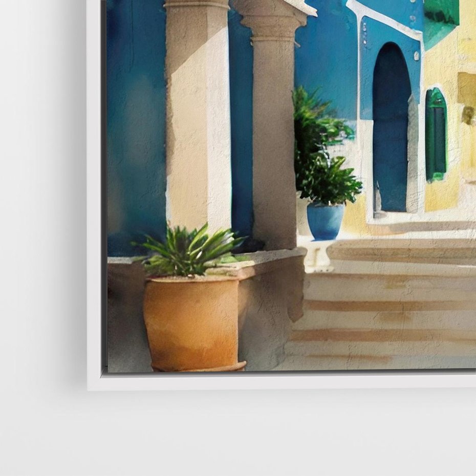 Obraz w ramie 50x50 - Nadmorskie Łuki - akwarela, śródziemnomorski klimat - rama biała