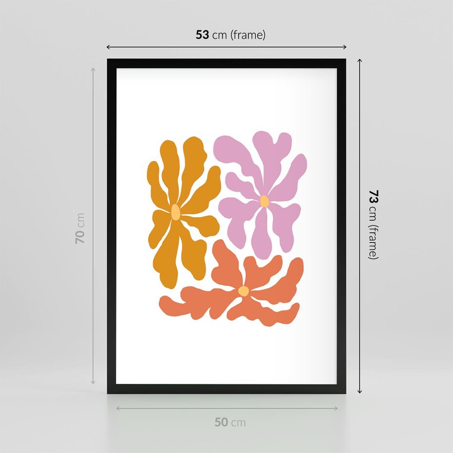 Plakat w ramie 50x70 - Rozbijające Refleksje - abstrakcyjne kolorowe kwiaty, minimlizm - rama czarna