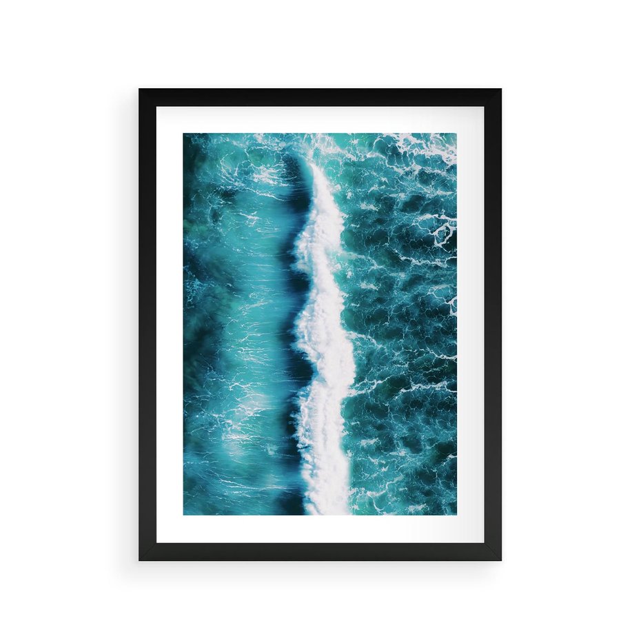Plakat w ramie 30x40 - Błękitna Siła Oceanu - fale, ocean - rama czarna