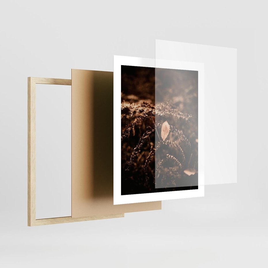Plakat w ramie 40x50 - Gałęzie i Liść w Brązowej Tonacji - suche gałęzie, liść - rama drewno