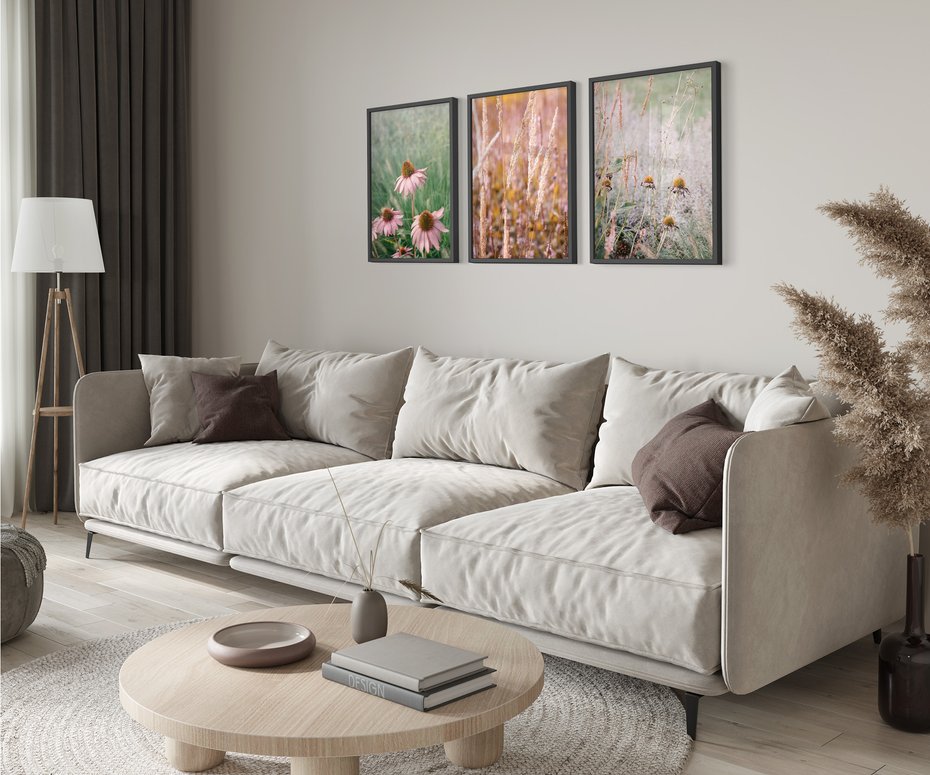 Zestaw obrazy w ramie 30x40 galeria - Kwiaty, łąka, suche, trawy - rama czarna