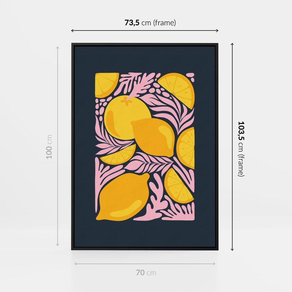 Obraz w ramie 70x100 - Kreatywne Rytmy - granatowe tło, nowoczesna kompozycja - rama czarna