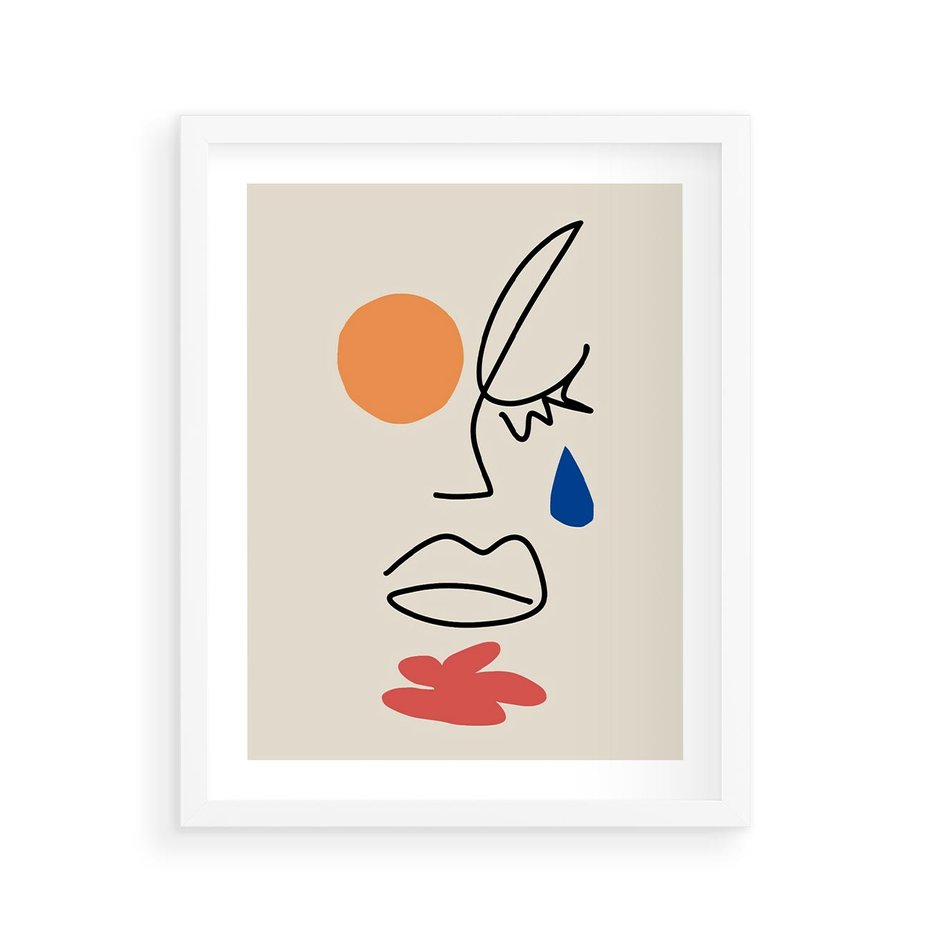 Plakat w ramie 40x50 - Impresje Plam - abstrakcyjny obraz, przypomina twarz - rama biała