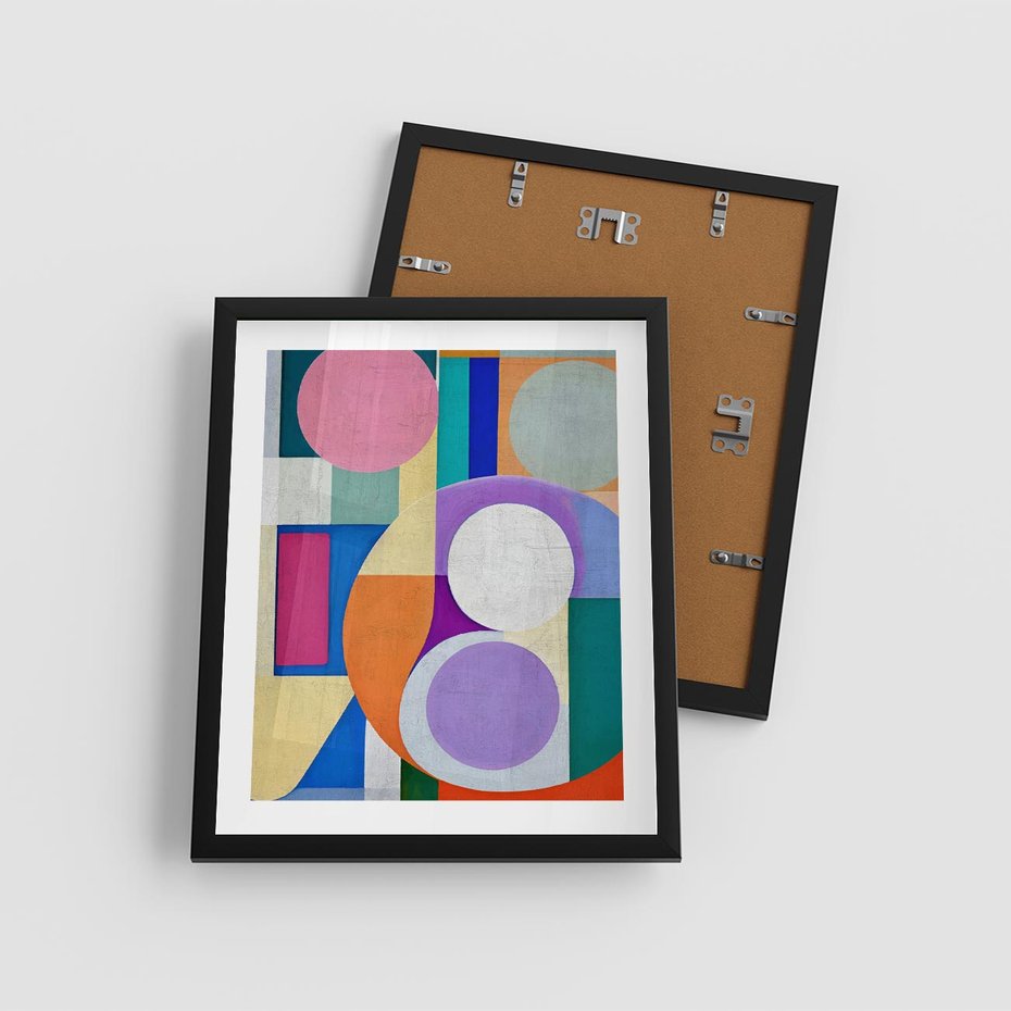 Plakat w ramie 40x50 - Migotliwe Impulsy Dźwięku - różne geometryczne formy, koła - rama czarna