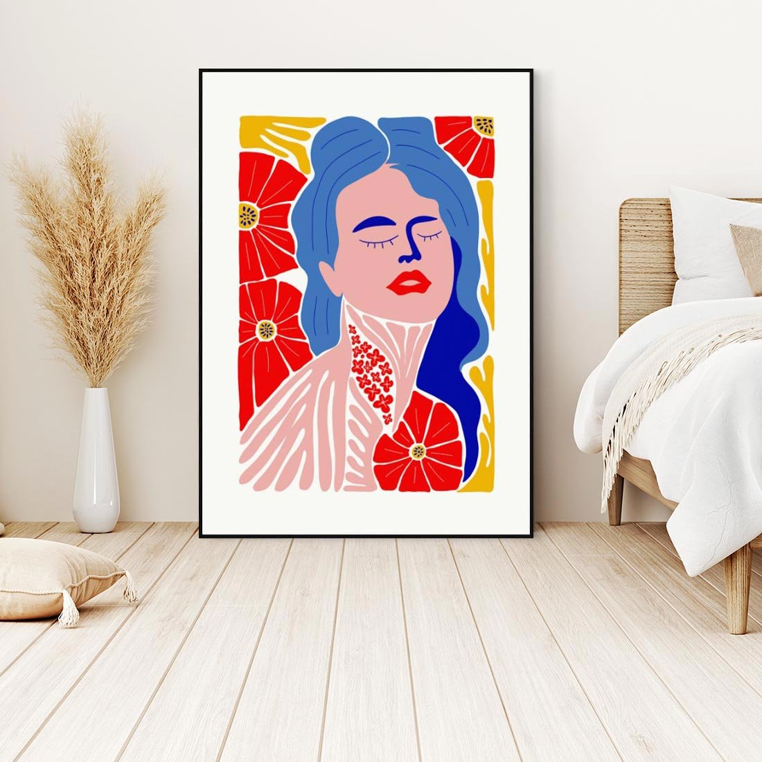 Obraz w ramie 50x70 - Nowoczesna Twarz - nowoczesna grafika, kolorowa twarz kobiety - rama czarna