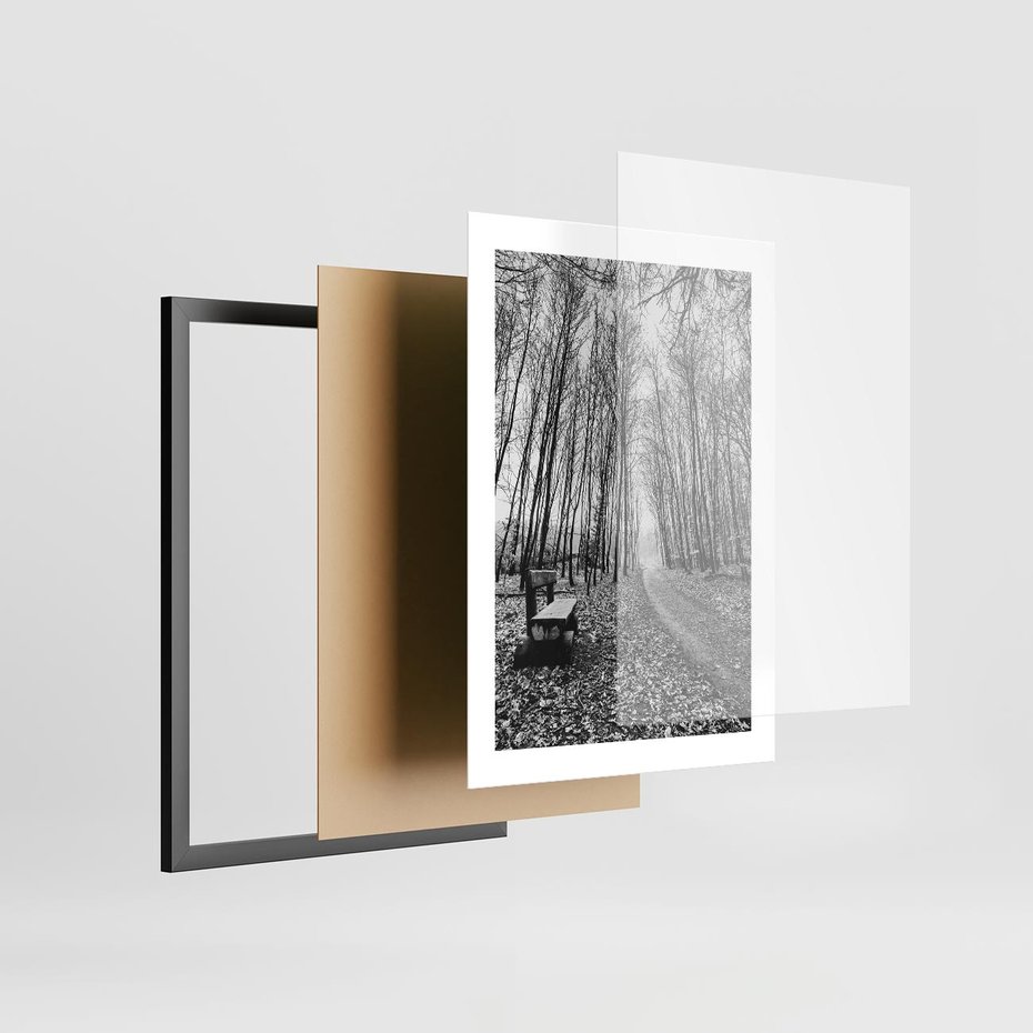 Plakat w ramie 30x40 - Spadające Liście - czarno białe zdjecie, park - rama czarna