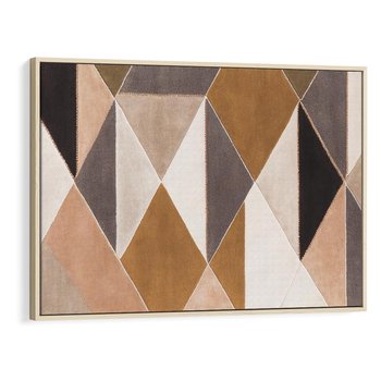 Obraz w ramie 120x80 - Odblaski niespełnionych marzeń - kompozycja z trójkątów, mix kolorów ziemi - rama drewno