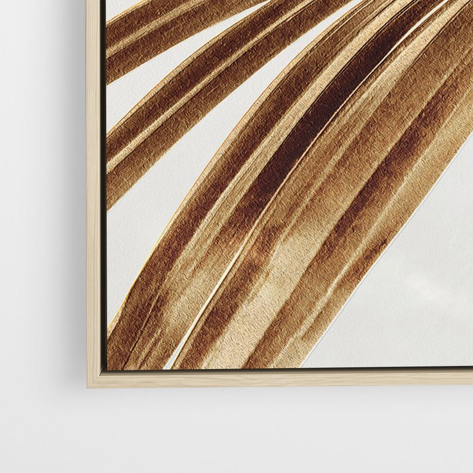 Obraz w ramie 80x120 - Egzotyczny Blask - złote, liście - rama drewno