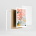 Plakat w ramie 50x70 - Sztuka Natury: Liście Monstery w Pastelach - nowoczesna grafika, pastelowe liście monstery - rama biała