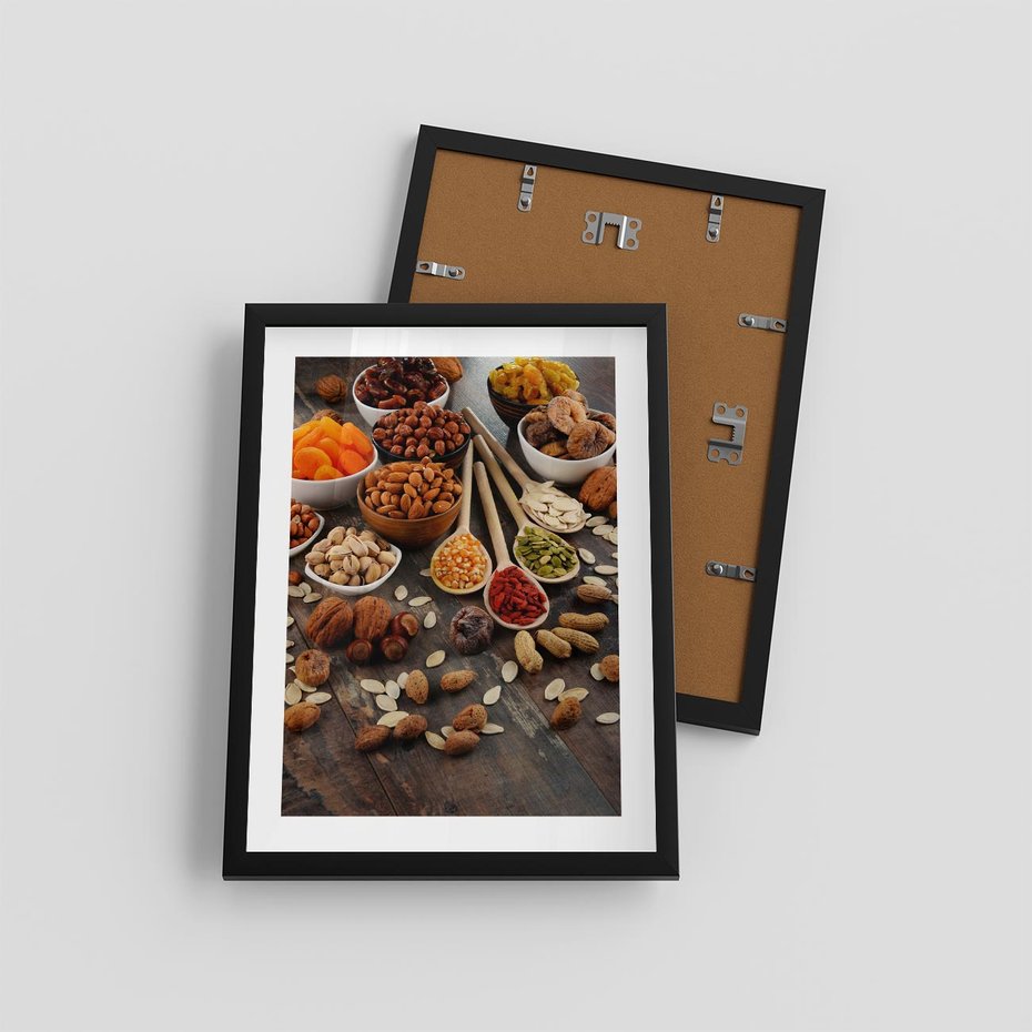 Plakat w ramie 30x40 - Szlachetne smaki kuchni - nasiona, bakalie - rama czarna