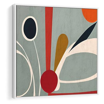 Obraz w ramie 80x80 - Harmonia Kolorowych Impulsów - abstrakcyjny obraz olejny, dziwne formy - rama biała