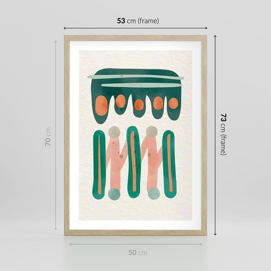 Plakat w ramie 50x70 - Zaklęte Wzory Natury - przypadkowe abstrakcyjne wzory, pomarańczowy i zielony - rama drewno