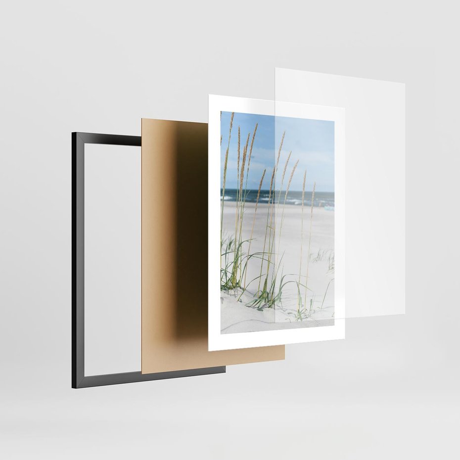 Plakat w ramie 30x40 - Przytulna Śródziemnomorska Trawa - plaża, trawy - rama czarna