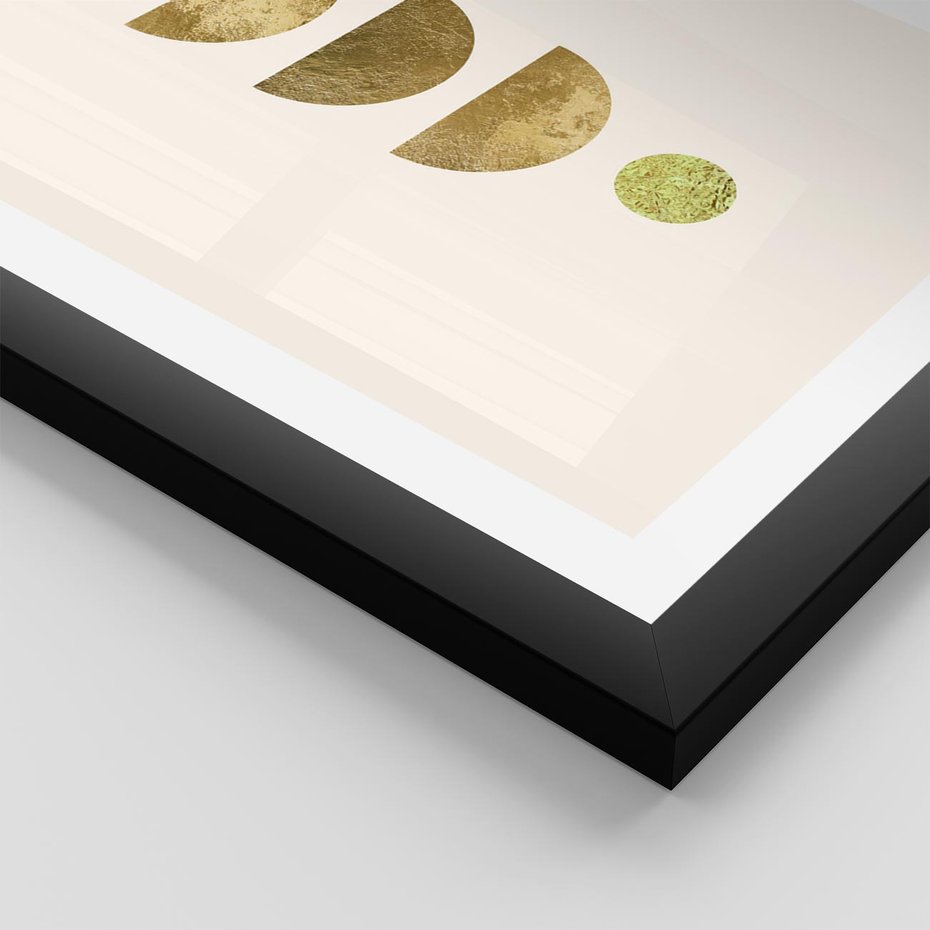 Plakat w ramie 30x40 - Harmonijne Odbicia - geometryczne złote kształty, tekstura - rama czarna