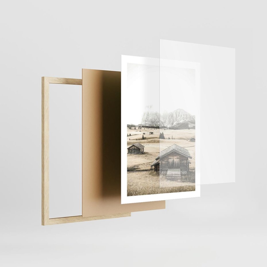 Plakat w ramie 50x70 - Chatka w Górskiej Sepii - domek w górach, chatka - rama drewno