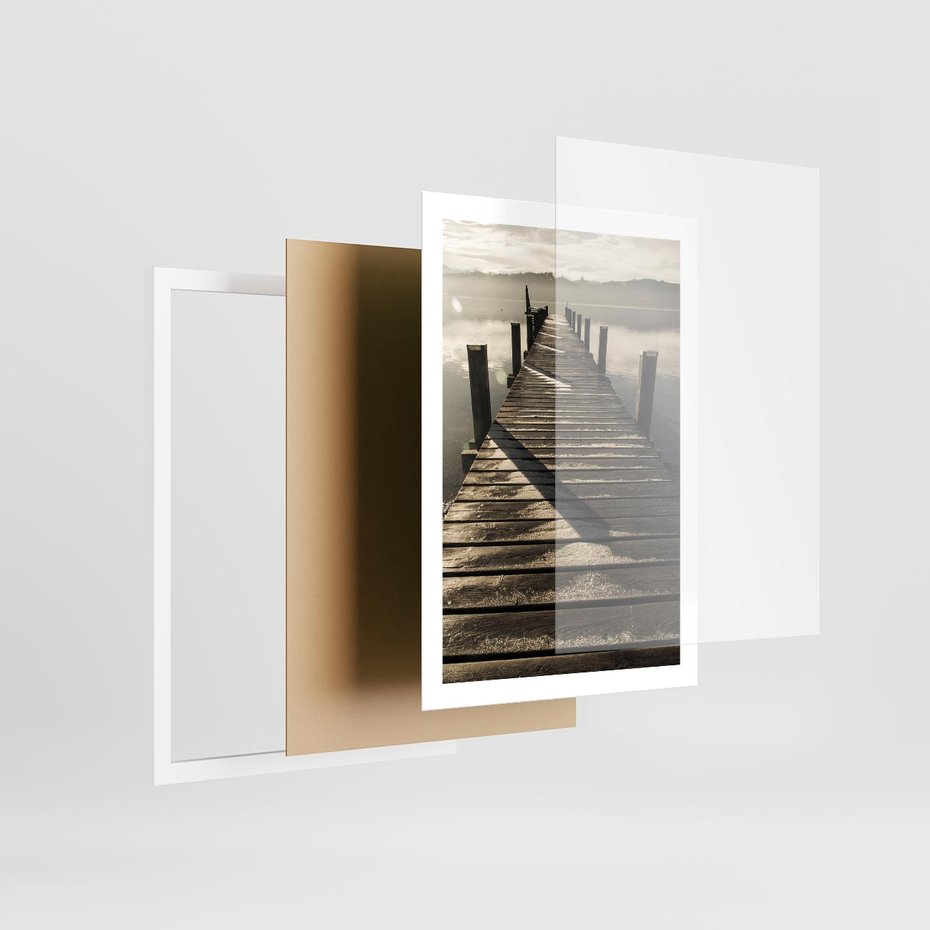Plakat w ramie 50x70 - Pomost nad jeziorem - pomost, jezioro - rama biała
