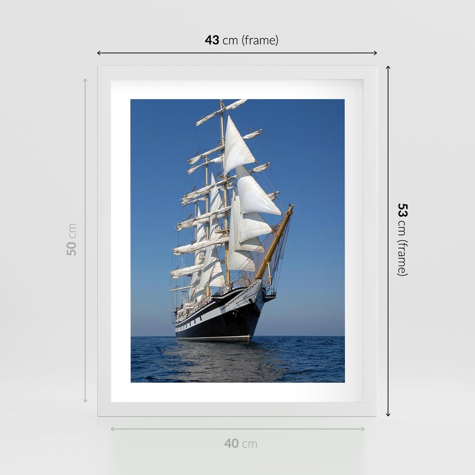 Plakat w ramie 40x50 - Podróż na Żaglowcu Przygody - żaglowiec, podróż - rama biała