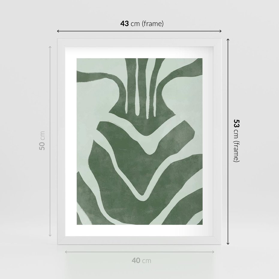 Plakat w ramie 40x50 - Zieleń Odpoczynku - zielony plakat, nieregularne splątane linie - rama biała