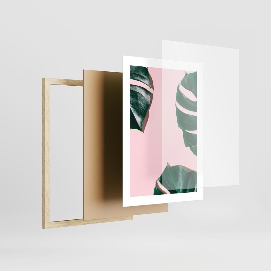 Plakat w ramie 30x40 - Minimalizm Natury - minimalizm, liście monstery - rama drewno