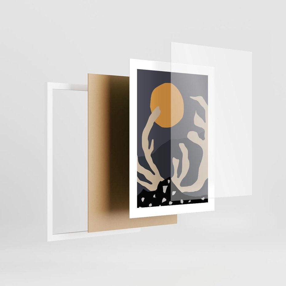 Plakat w ramie 30x40 - Tajemniczy Księżyc - nowoczesna sztuka, plakat - rama biała