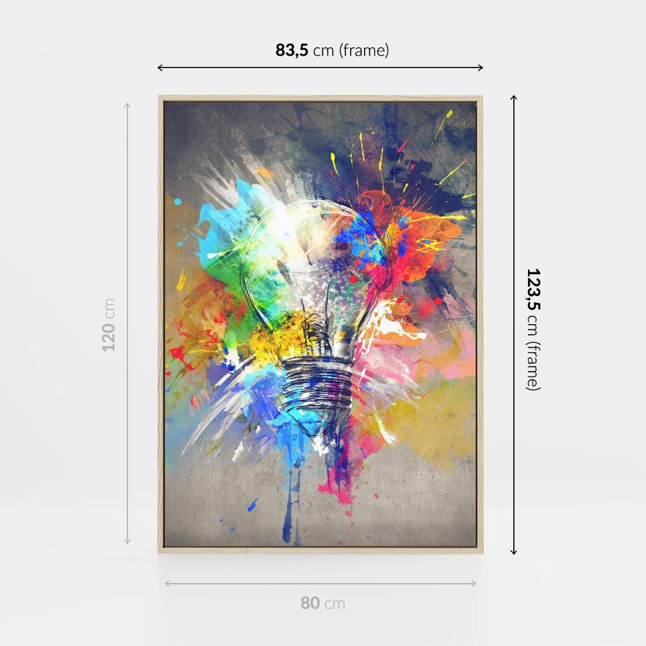 Obraz w ramie 80x120 - Kolory Kreatywnej Koncepcji - abstrakcyjna grafika, szkic żarówki - rama drewno