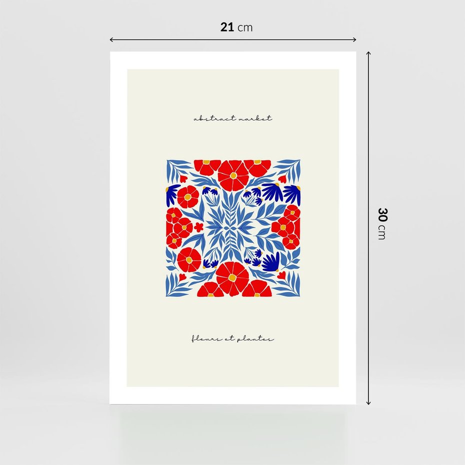 Plakat bez ramy 21x30 - Tajemnicza Droga - nowoczesna kwiatowa kompozycja, czerwony i niebieski