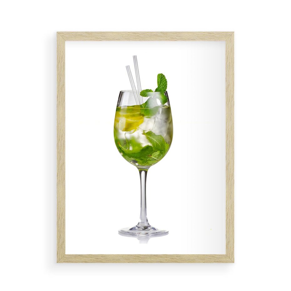Plakat w ramie 50x70 - Limonkowy drink w letnim stylu - drink, limonka - rama drewno