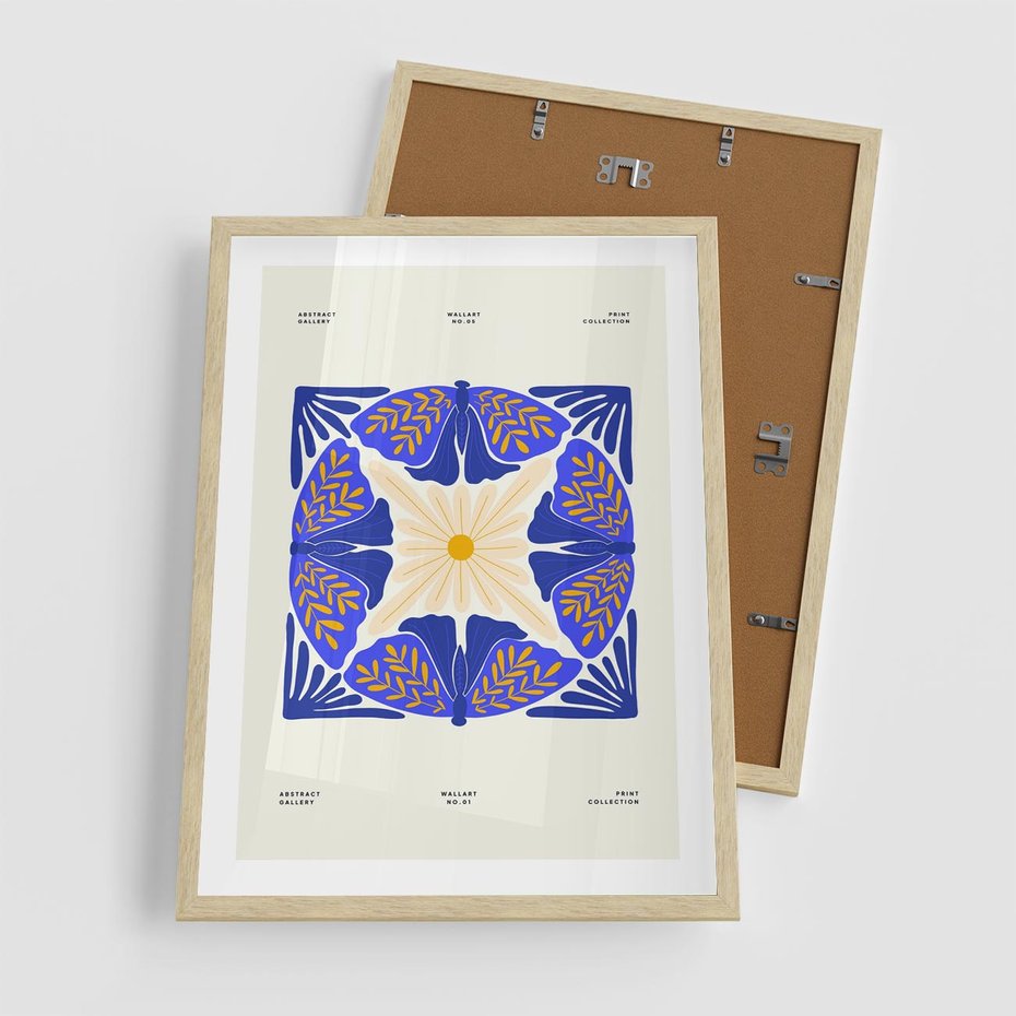 Plakat w ramie 50x70 - Księga Abstrakcji - abstrakcyjna boho kompozycja, granatowe ćmy - rama drewno