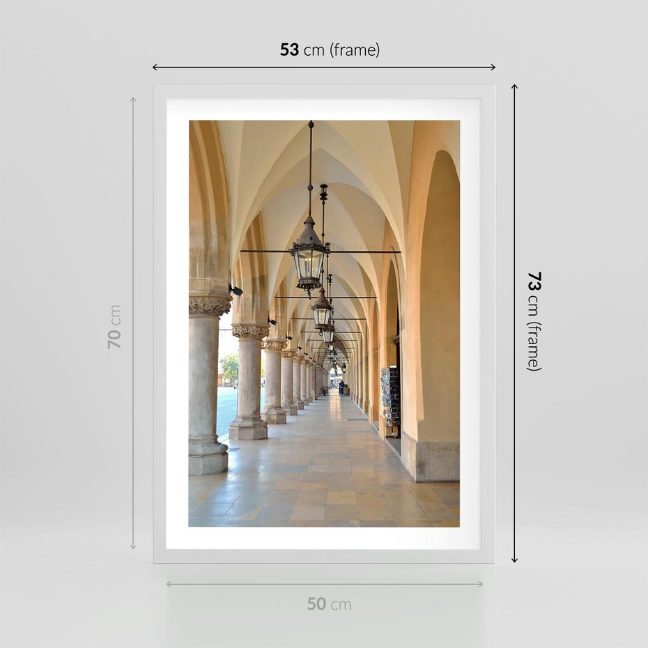 Plakat w ramie 50x70 - Uliczka w perspektywie czasu - uliczka, perspektywa - rama biała