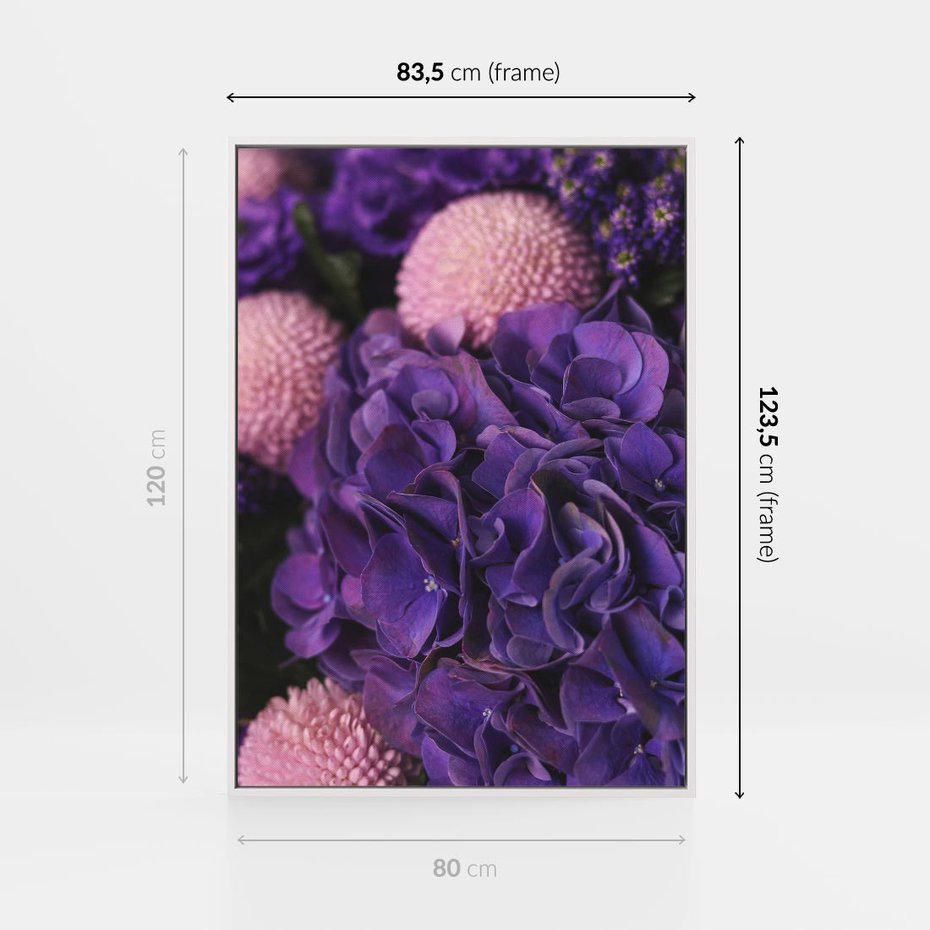 Obraz w ramie 80x120 - Fioletowa hortensja - kwiaty, hortensja - rama biała