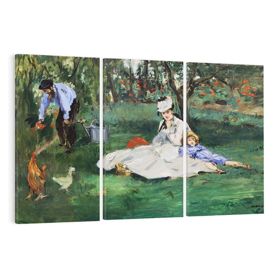 Obraz na płótnie 120x80 - Rodzina Monet w ogrodzie w Argenteuil (1874) Édouard Manet - Reprodukcja - reprodukcja, obraz na płótnie
