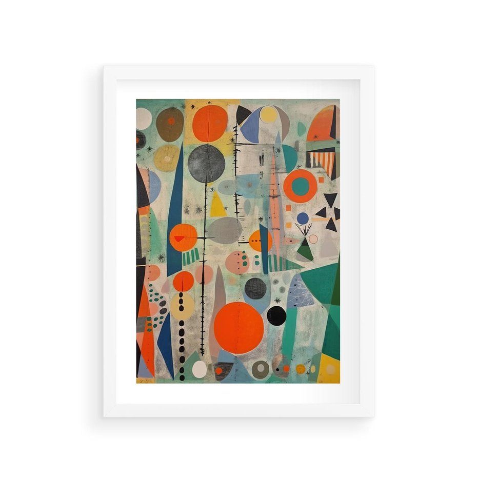 Plakat w ramie 30x40 - Wewnętrzne Zagadki Kształtów - abstrakcyjny obraz, sztuka abstrakcji - rama biała