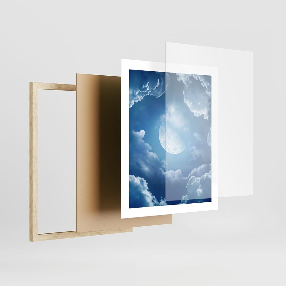 Plakat w ramie 40x50 - Księżycowe Chmury - księżyc, chmury - rama drewno