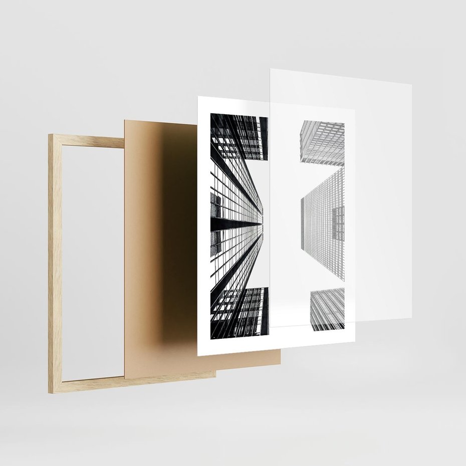 Plakat w ramie 40x50 - Architektoniczna Symetria - architektura, wysoki wieżowiec - rama drewno