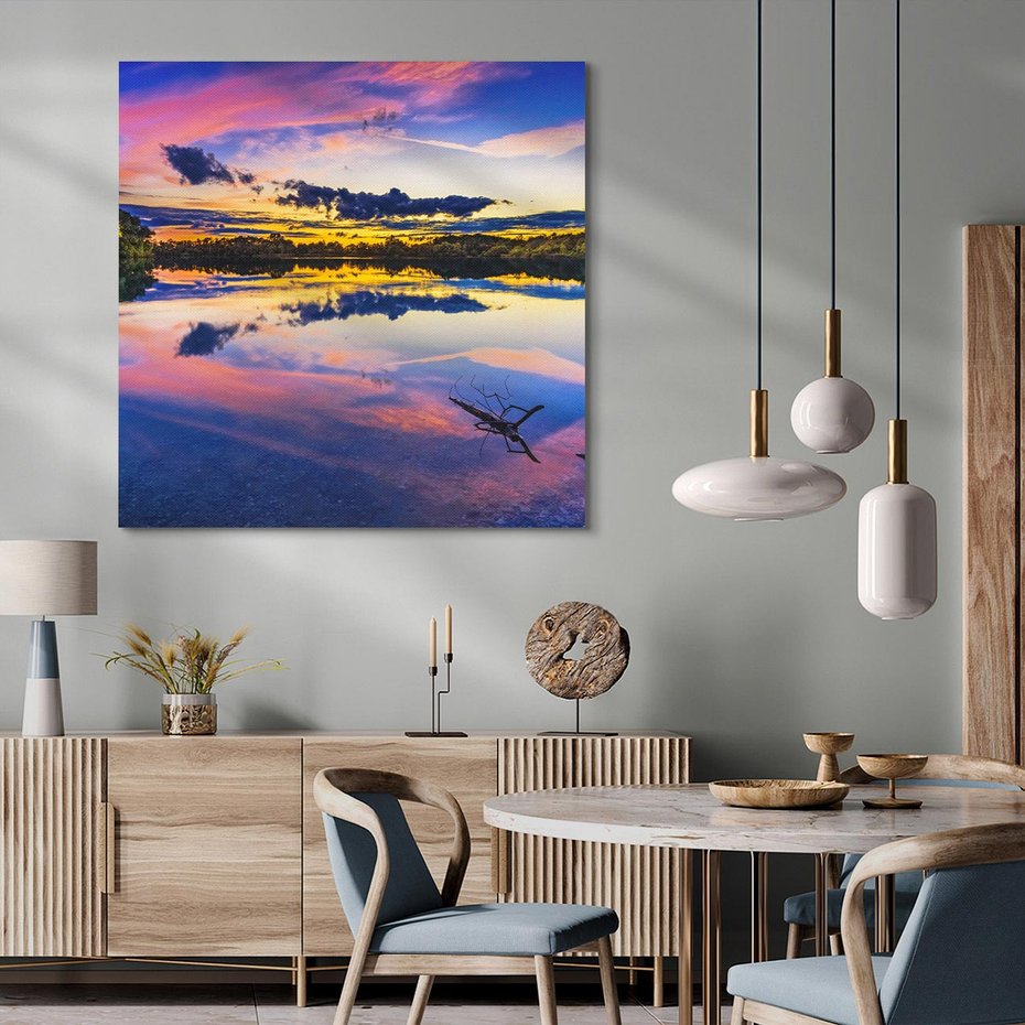 Obraz na płótnie 60x60 - Magiczny zachód słońca nad jeziorem - zachód, słońca