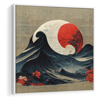 Obraz w ramie 50x50 - Requiem dla marzeń - sztuka japońska, fale oceanu - rama biała