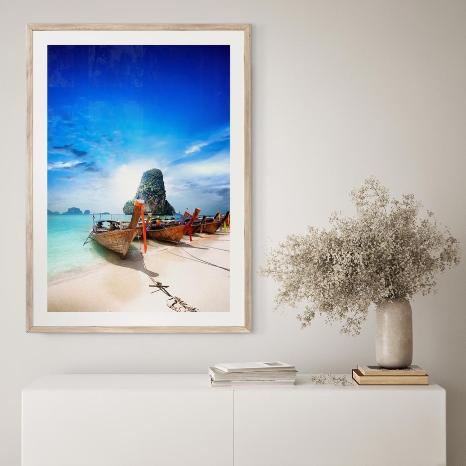 Plakat w ramie 30x40 - Morze na Łodzi - morze, łódź - rama drewno